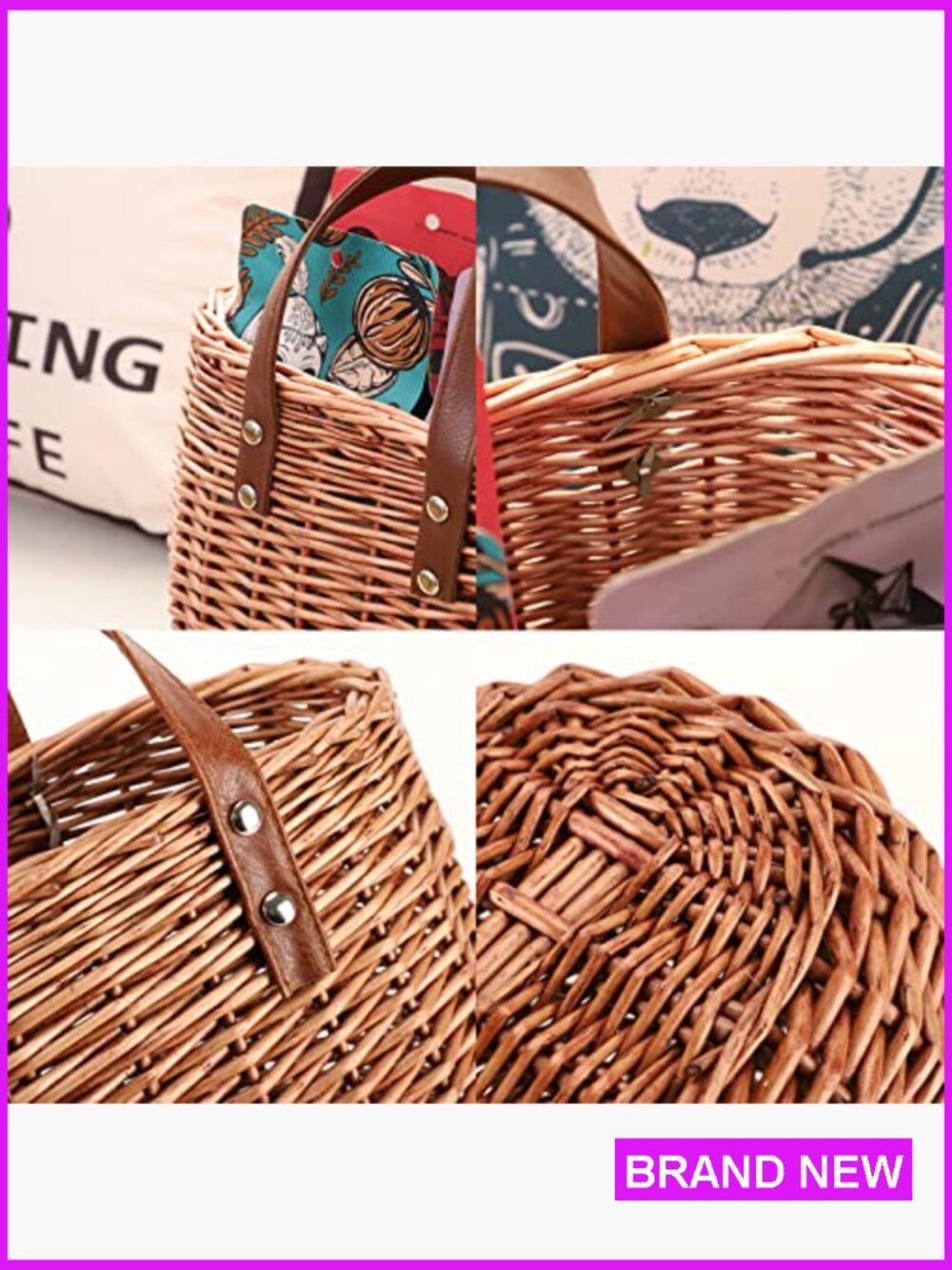 Straw Woven Tote Bag Handmade Rattan Hobo Summer Beach Shopping Classic Vintage - Picture 2 of 7